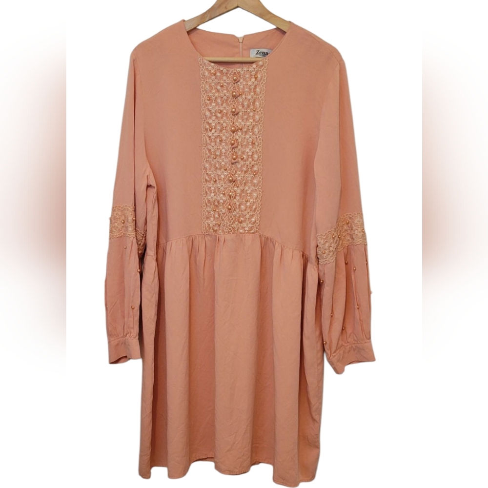 Zenne Lagen Look Peach Midi Dress Size Large